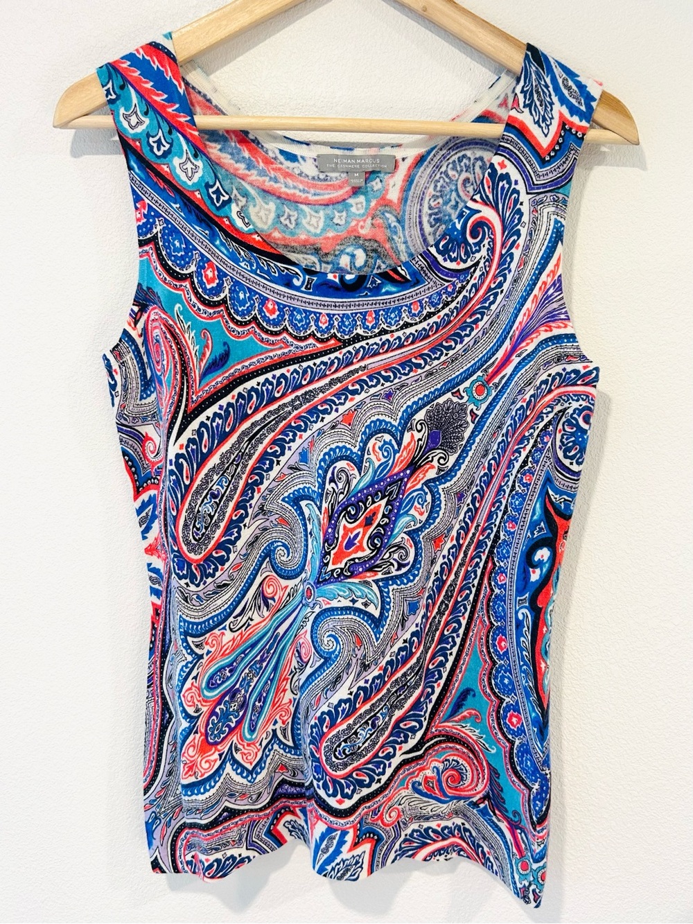 Neiman Marcus Paisley Silk Cashmere Wool Tank Top Luxury Layering Boho Size M